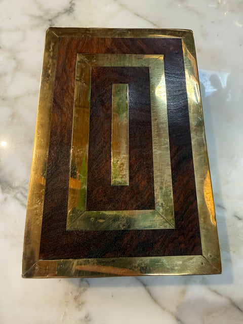 Italian Brass-Inlaid Wood Box, 1970s