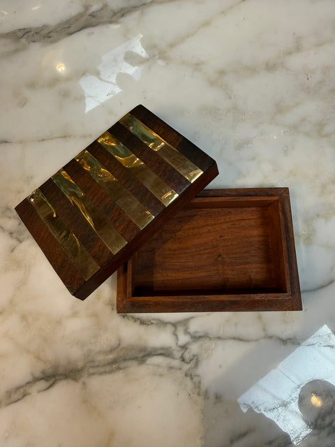 Italian Brass-Banded Wood Box, 1970s
