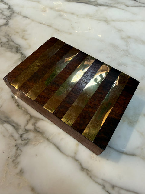 Italian Brass-Banded Wood Box, 1970s