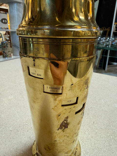 Vintage Brass Cocktail Shaker with Recipe Windows