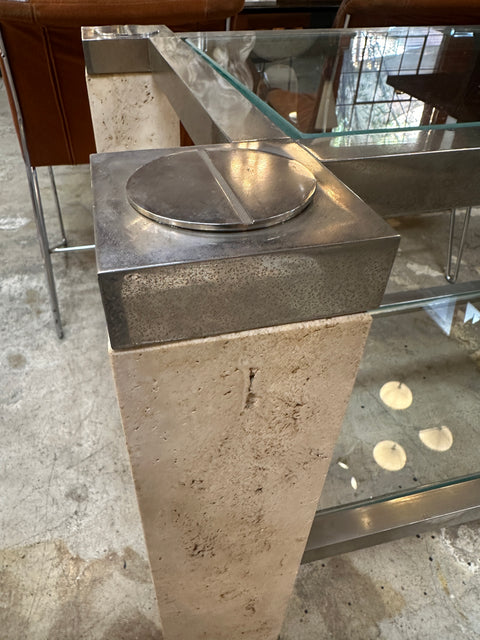 Console Table by François Catroux in chrome and travertine for Angeletti Italy 1973