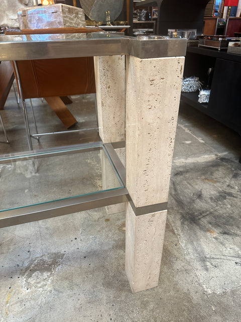 Console Table by François Catroux in chrome and travertine for Angeletti Italy 1973