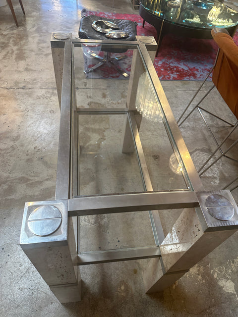 Console Table by François Catroux in chrome and travertine for Angeletti Italy 1973