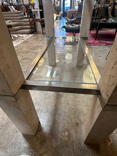 Console Table by François Catroux in chrome and travertine for Angeletti Italy 1973