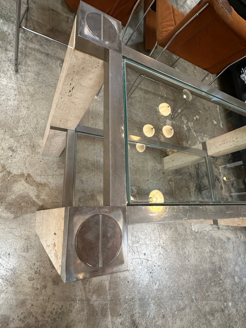 Console Table by François Catroux in chrome and travertine for Angeletti Italy 1973