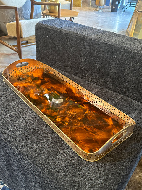 Italian Tray in Plexiglass and brass, 80s