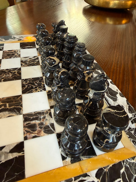 Italian Black and White Marble Chess Set, 1970s