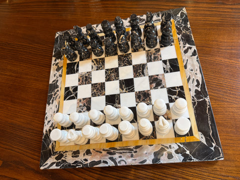Italian Black and White Marble Chess Set, 1970s