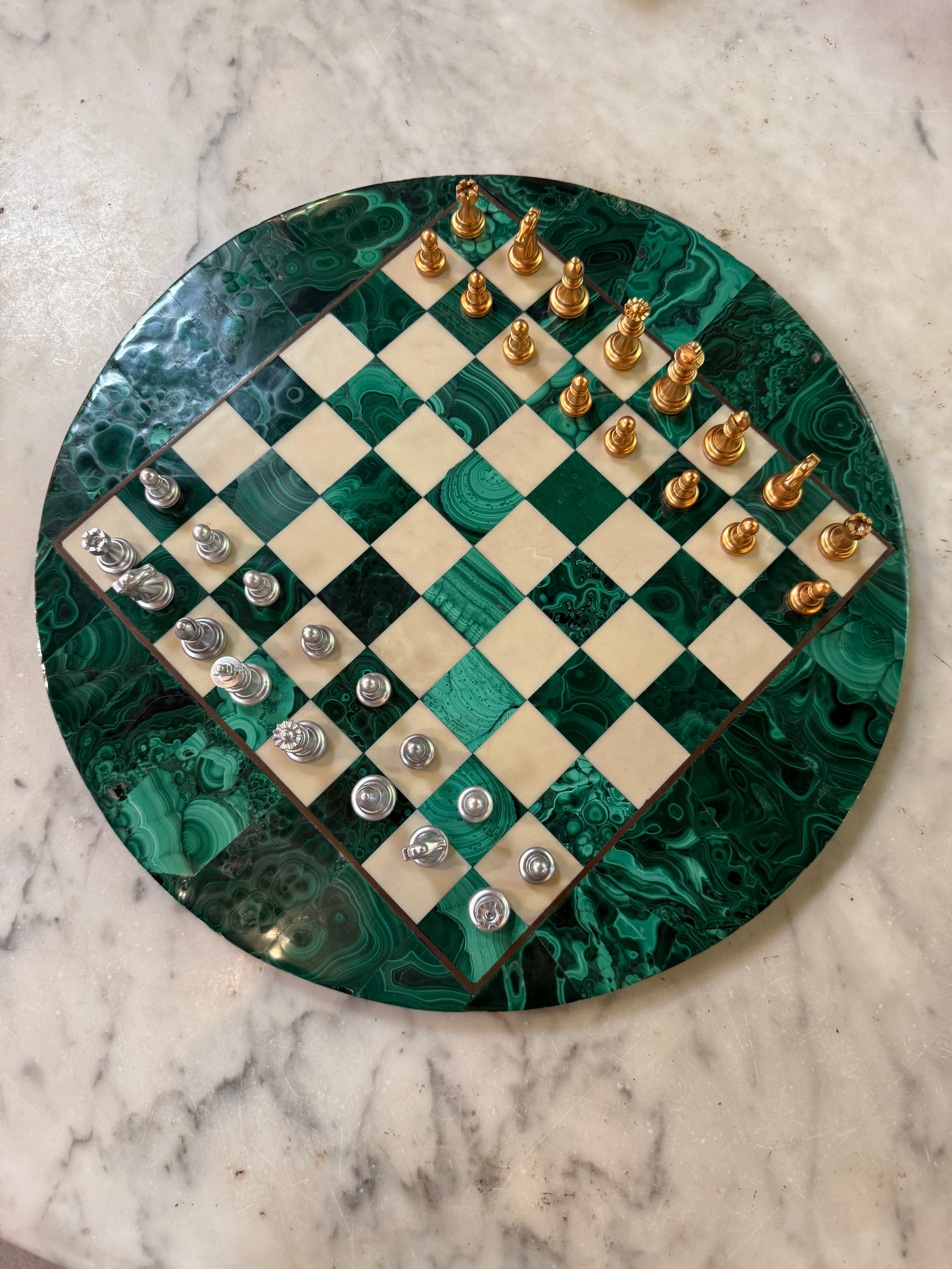 Italian Malachite Chess Set, 1970s