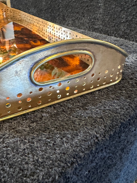 Italian Tray in Plexiglass and brass, 80s