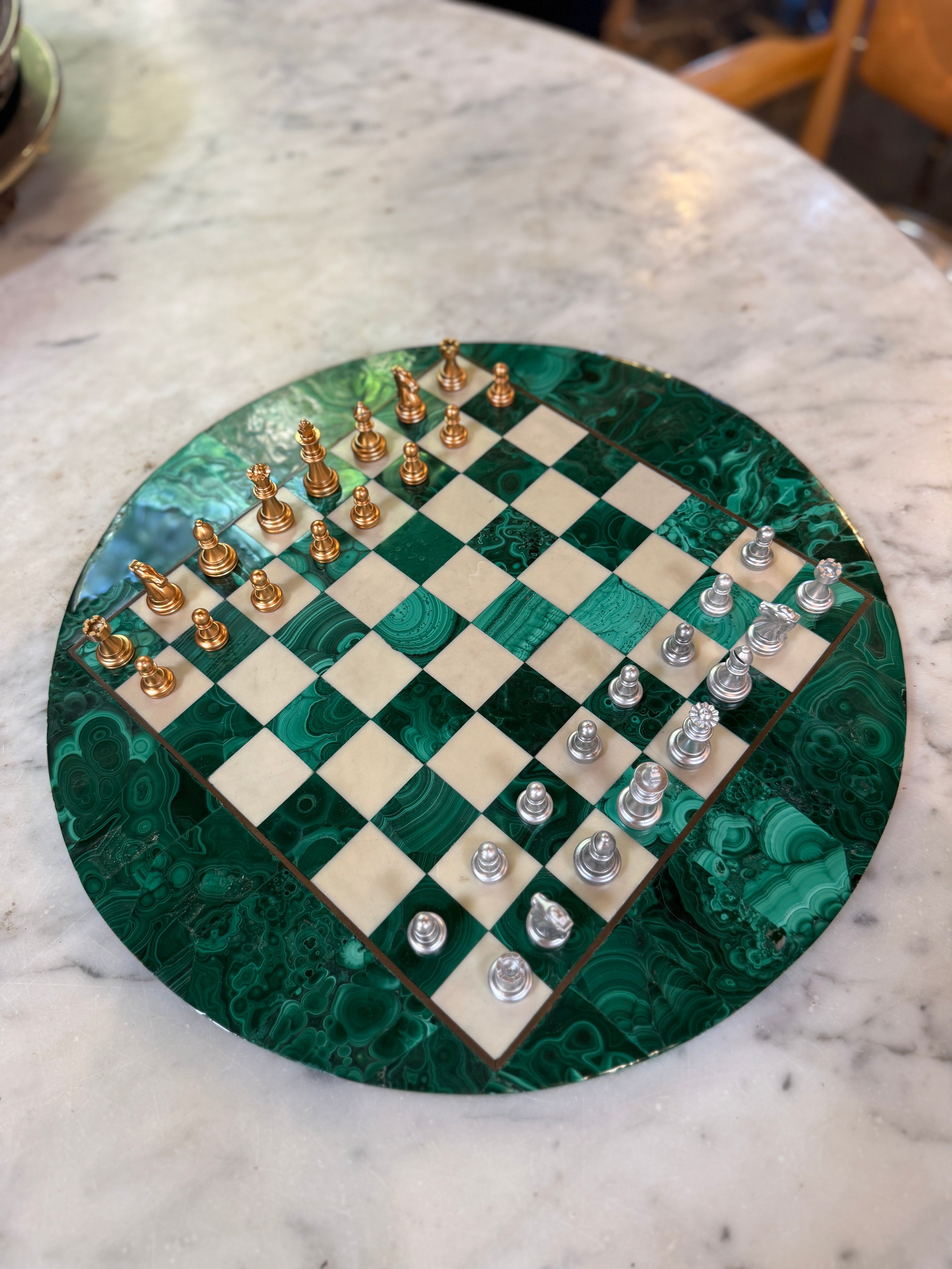 Italian Malachite Chess Set, 1970s