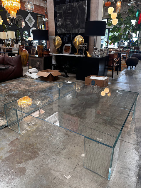 Vintage Italian Oversize Full Glass Coffee Table By Glas Italia 1960