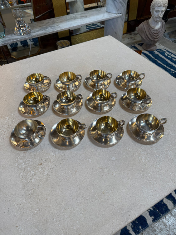 Italian Silver-Plate Tea Cup and Saucer Set, 12 Pieces, Mid-Century