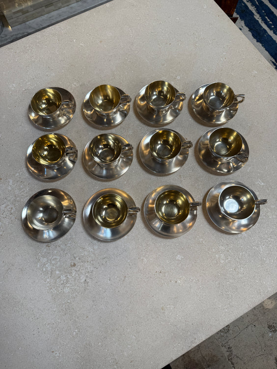 Italian Silver-Plate Tea Cup and Saucer Set, 12 Pieces, Mid-Century