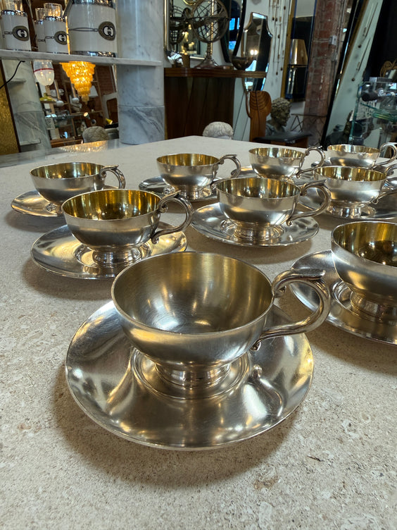 Italian Silver-Plate Tea Cup and Saucer Set, 12 Pieces, Mid-Century