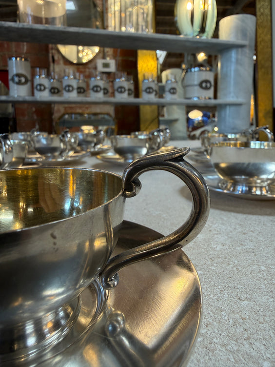 Italian Silver-Plate Tea Cup and Saucer Set, 12 Pieces, Mid-Century