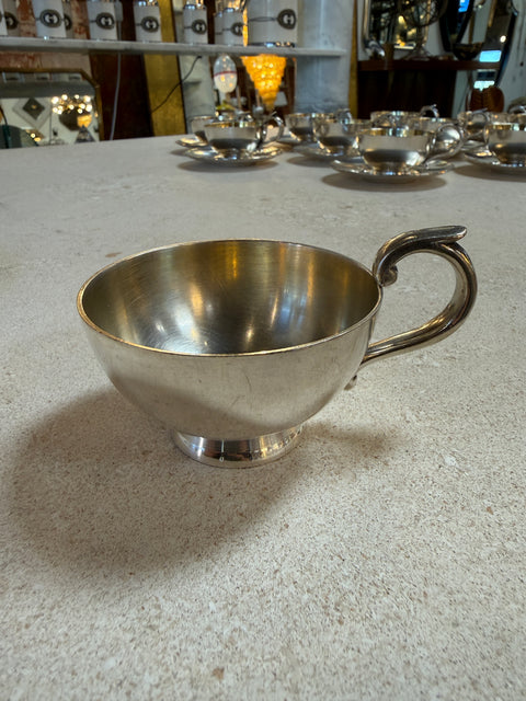 Italian Silver-Plate Tea Cup and Saucer Set, 12 Pieces, Mid-Century