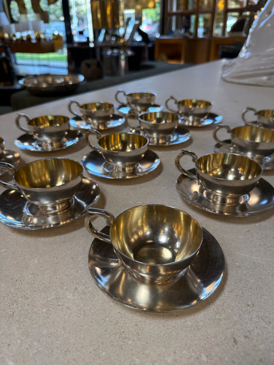 Italian Silver-Plate Tea Cup and Saucer Set, 12 Pieces, Mid-Century
