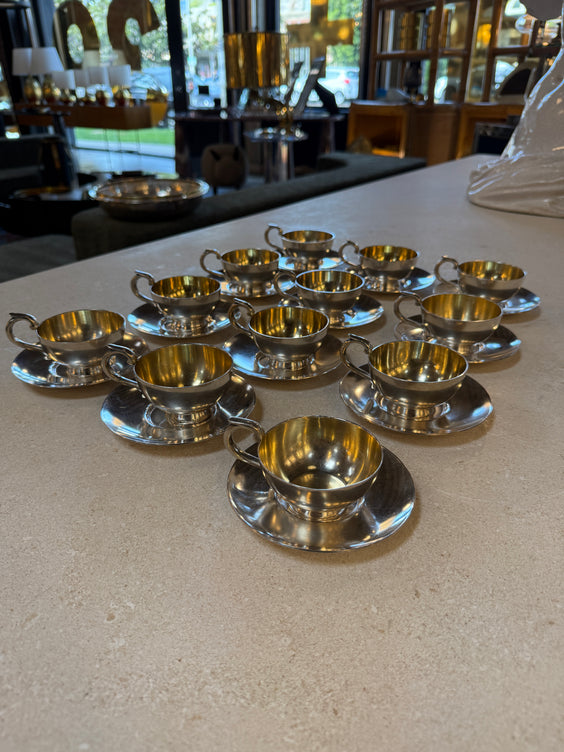 Italian Silver-Plate Tea Cup and Saucer Set, 12 Pieces, Mid-Century