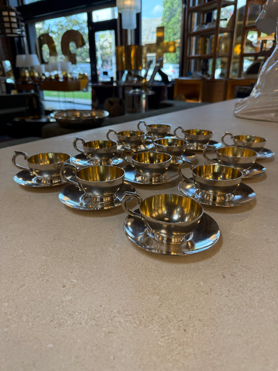 Italian Silver-Plate Tea Cup and Saucer Set, 12 Pieces, Mid-Century