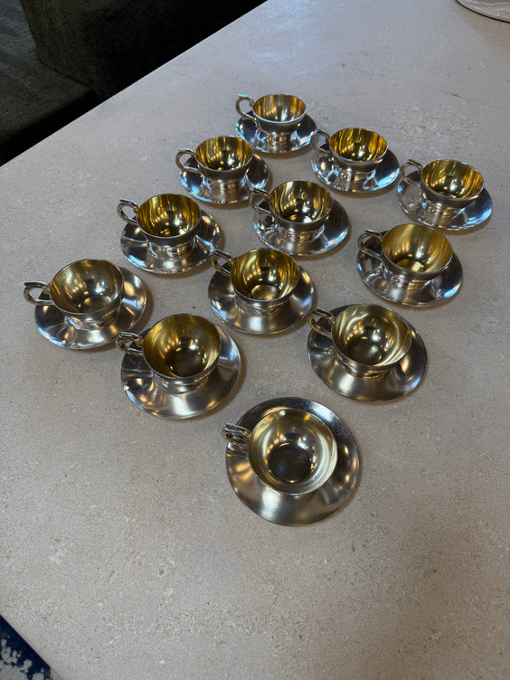 Italian Silver-Plate Tea Cup and Saucer Set, 12 Pieces, Mid-Century