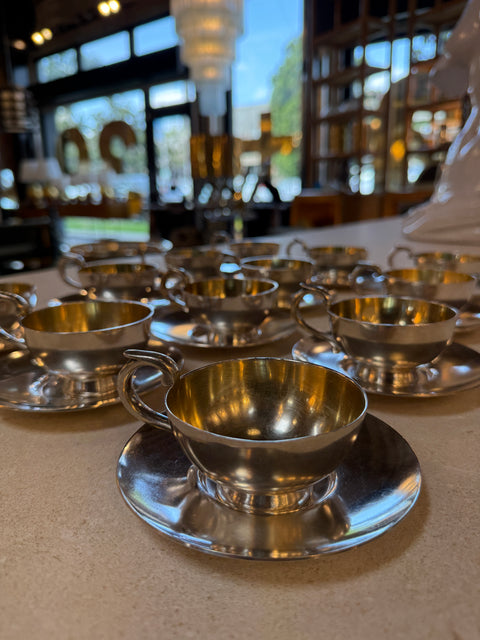 Italian Silver-Plate Tea Cup and Saucer Set, 12 Pieces, Mid-Century