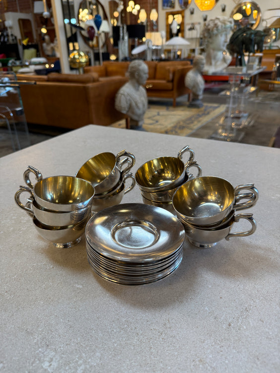 Italian Silver-Plate Tea Cup and Saucer Set, 12 Pieces, Mid-Century