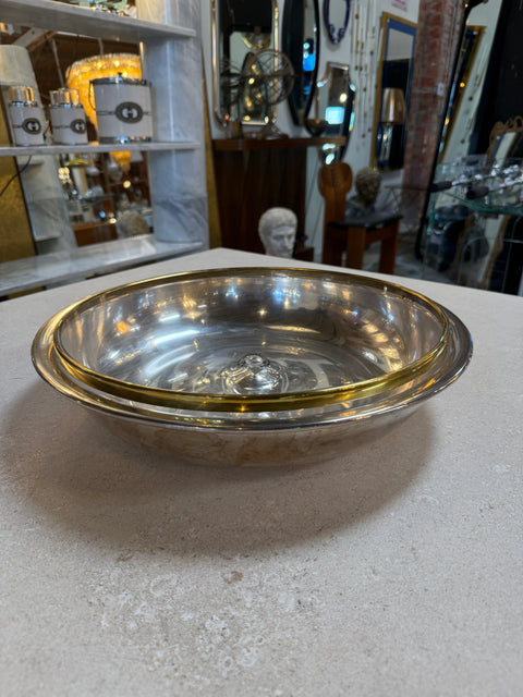 Italian Glass and Silver-Plate Serving Bowl with Brass Rim, 1970s