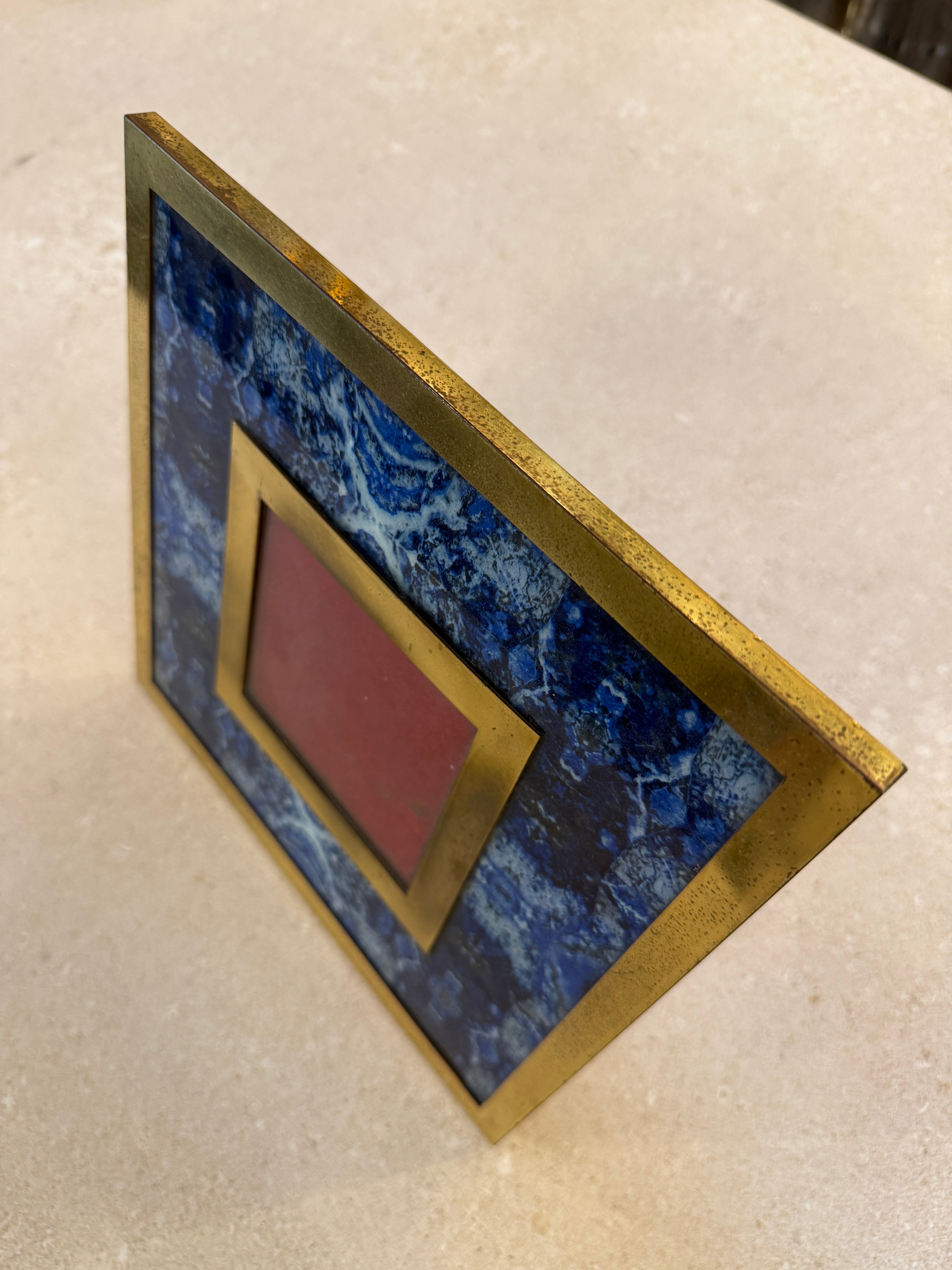 Brass and Lapis-Style Stone Picture Frame, 1970s