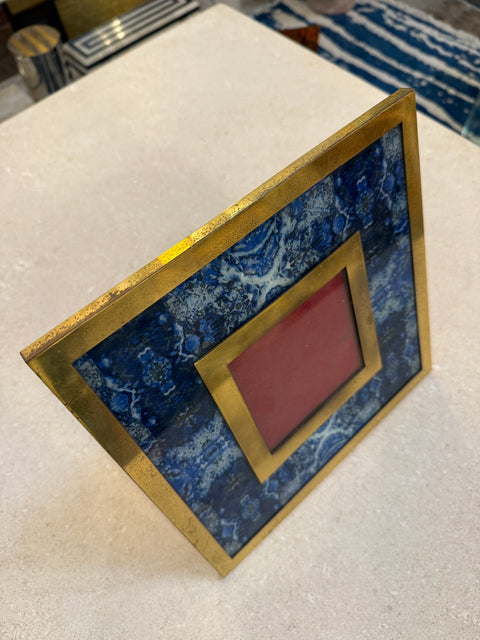 Brass and Lapis-Style Stone Picture Frame, 1970s