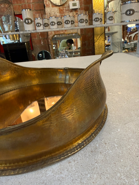 Italian Hammered Brass Organic Mirror Tray, 1970s