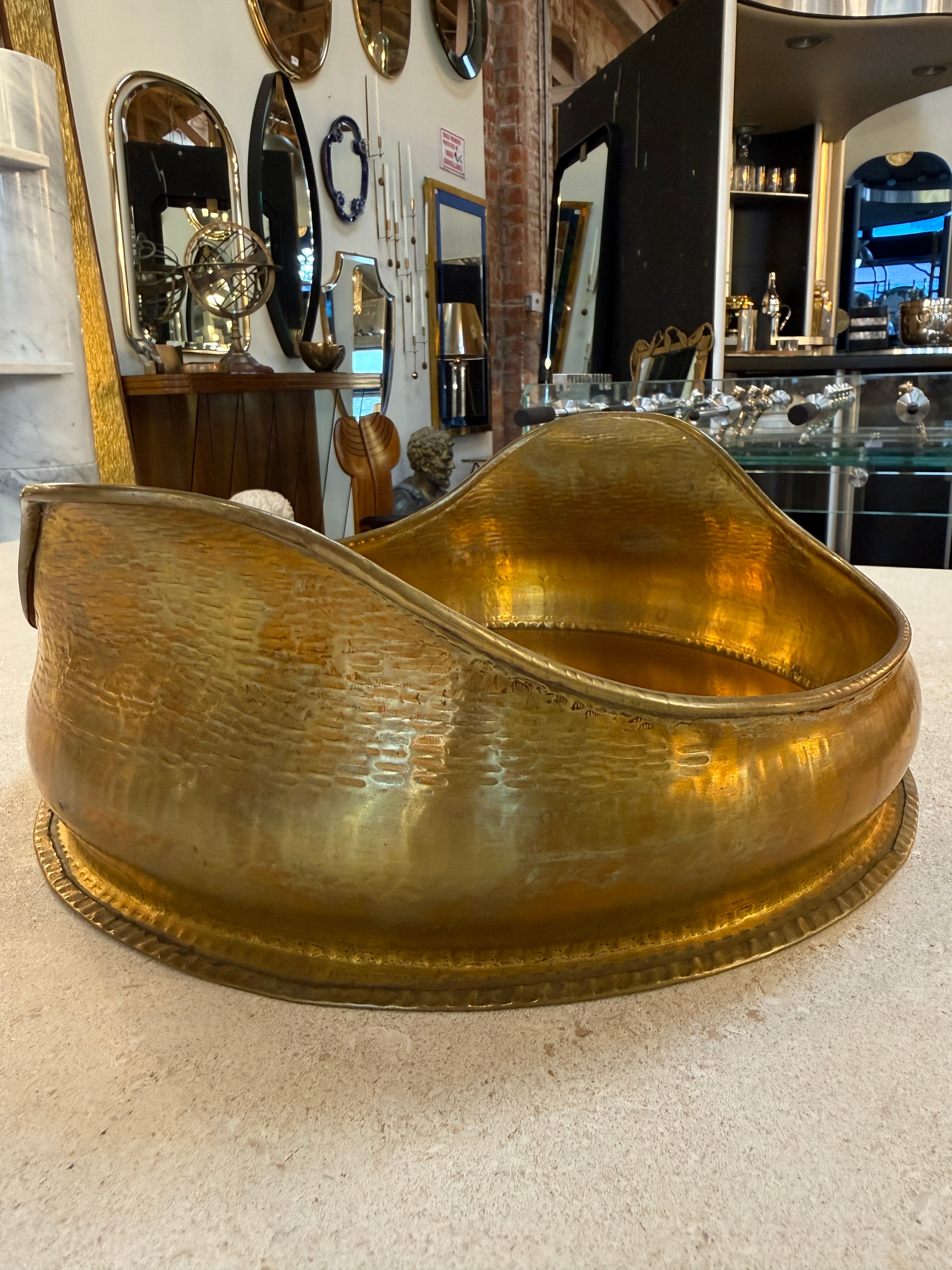 Italian Hammered Brass Organic Mirror Tray, 1970s