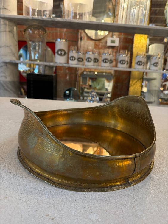 Italian Hammered Brass Organic Mirror Tray, 1970s