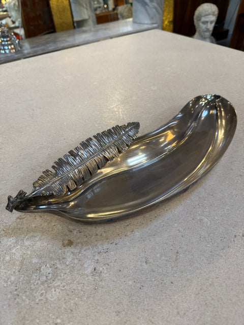 Italian Silvered Metal Banana Leaf Dish, 1970s