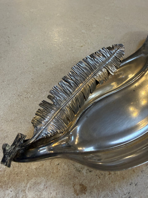 Italian Silvered Metal Banana Leaf Dish, 1970s
