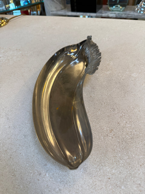 Italian Silvered Metal Banana Leaf Dish, 1970s