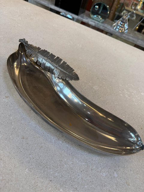 Italian Silvered Metal Banana Leaf Dish, 1970s