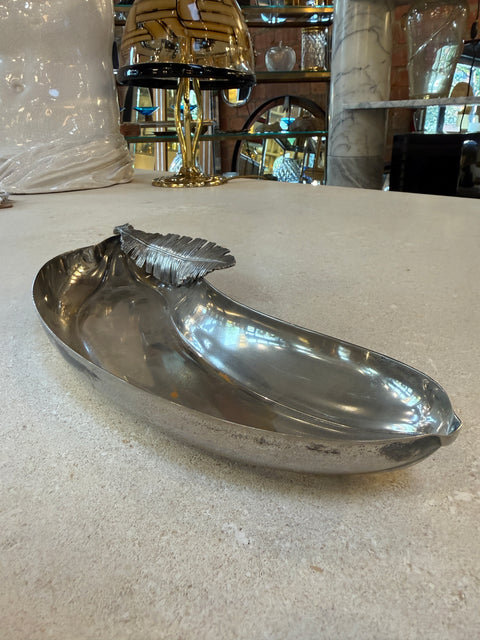 Italian Silvered Metal Banana Leaf Dish, 1970s