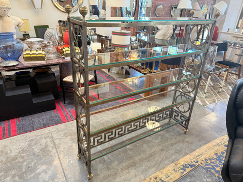 Vintage Neoclassical Brass and Glass Étagère with Greek Key Detail