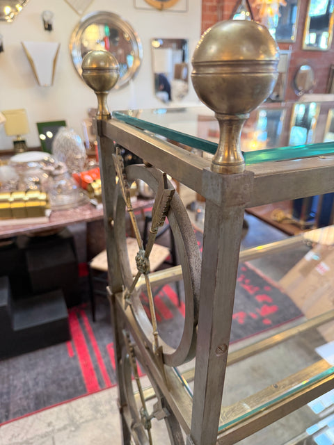Vintage Neoclassical Brass and Glass Étagère with Greek Key Detail