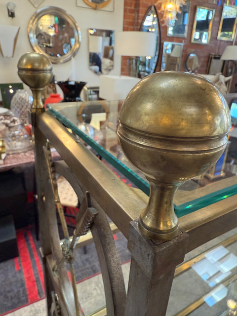 Vintage Neoclassical Brass and Glass Étagère with Greek Key Detail