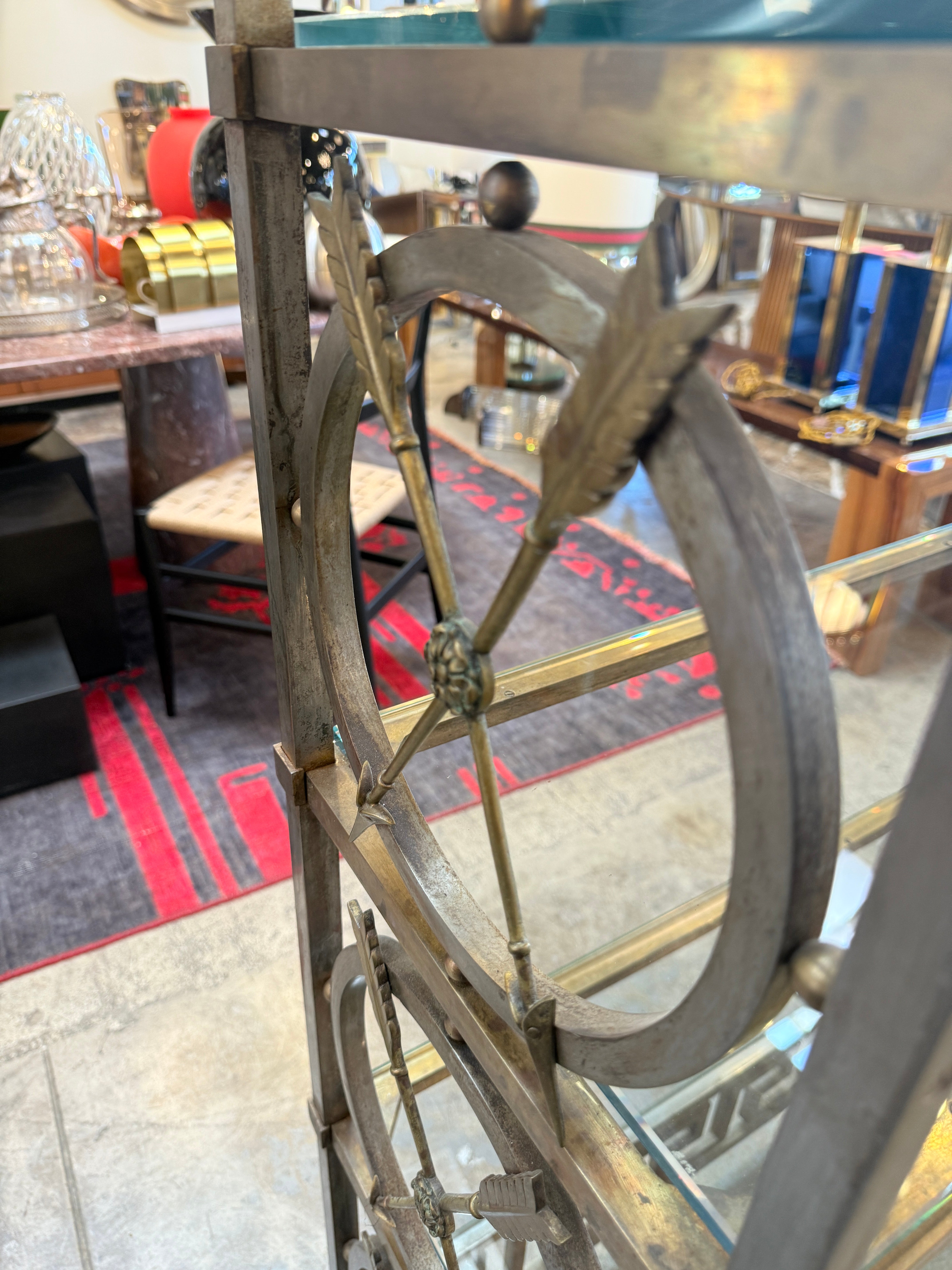 Vintage Neoclassical Brass and Glass Étagère with Greek Key Detail