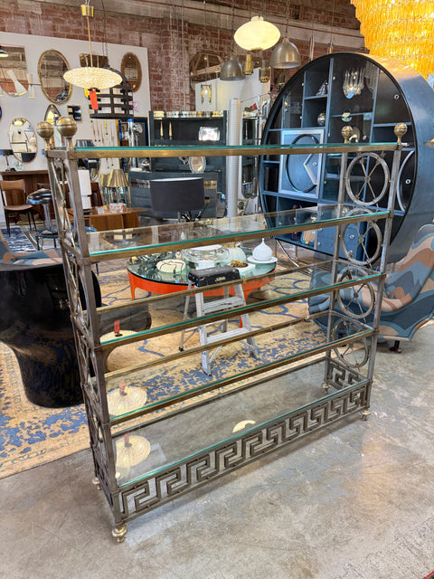 Vintage Neoclassical Brass and Glass Étagère with Greek Key Detail