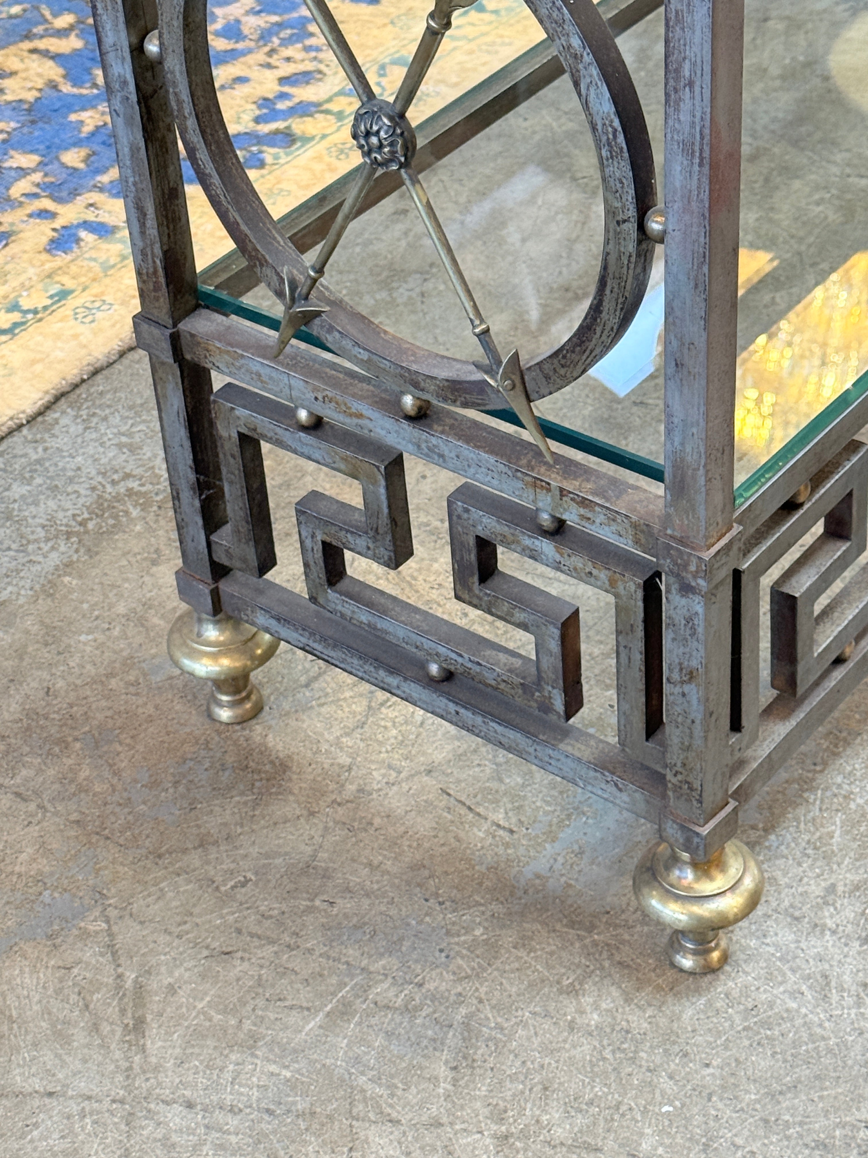 Vintage Neoclassical Brass and Glass Étagère with Greek Key Detail