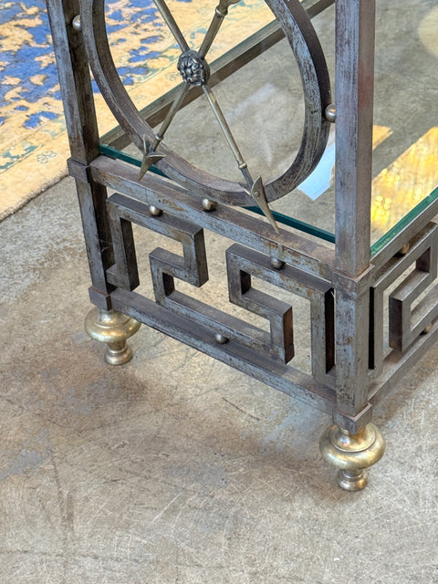 Vintage Neoclassical Brass and Glass Étagère with Greek Key Detail