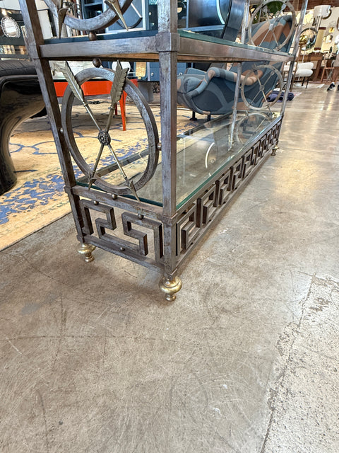 Vintage Neoclassical Brass and Glass Étagère with Greek Key Detail