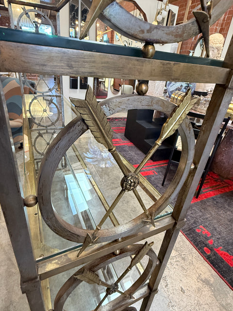 Vintage Neoclassical Brass and Glass Étagère with Greek Key Detail