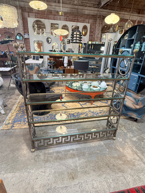 Vintage Neoclassical Brass and Glass Étagère with Greek Key Detail