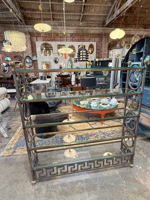 Vintage Neoclassical Brass and Glass Étagère with Greek Key Detail