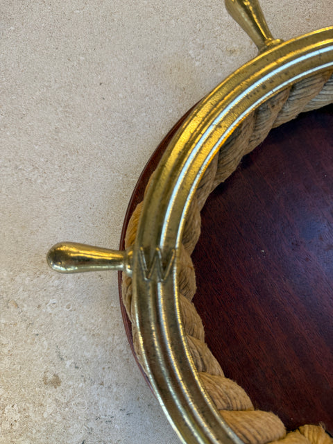 Nautical Ship Wheel Brass and Rope Catchall, 1970s